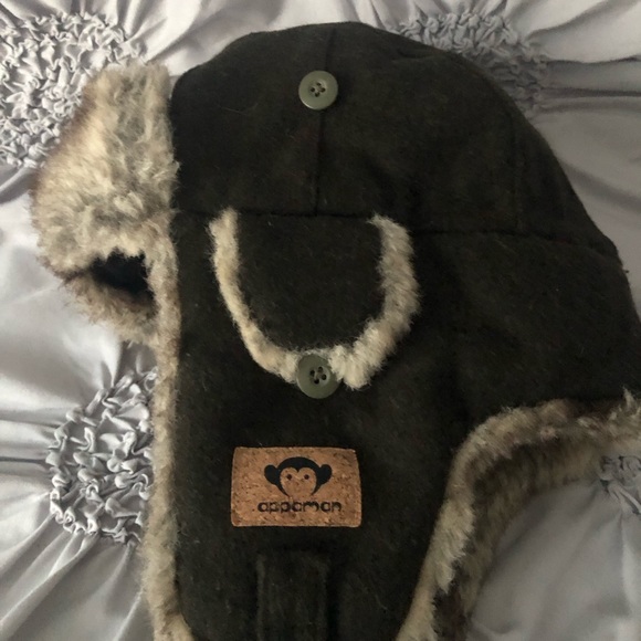 Appaman Toddler Boys Size large green militar color  Hat chin strap, Faux Fur - Picture 3 of 9